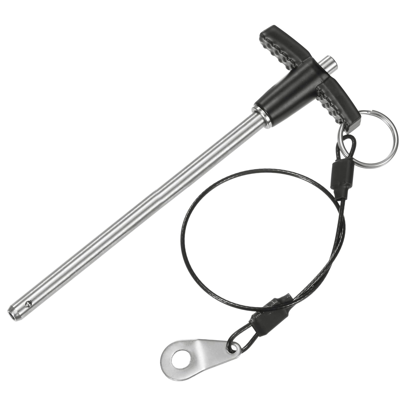 M METERXITY T Handle Lock Pin, 1/4"(6mm) Dia. 3-15/16"(100mm) Usage Length Push-Button Quick Release Locking Pins W Lanyard Cable for Speaker/Aviation/Gym/Machine [304 Stainless Steel]