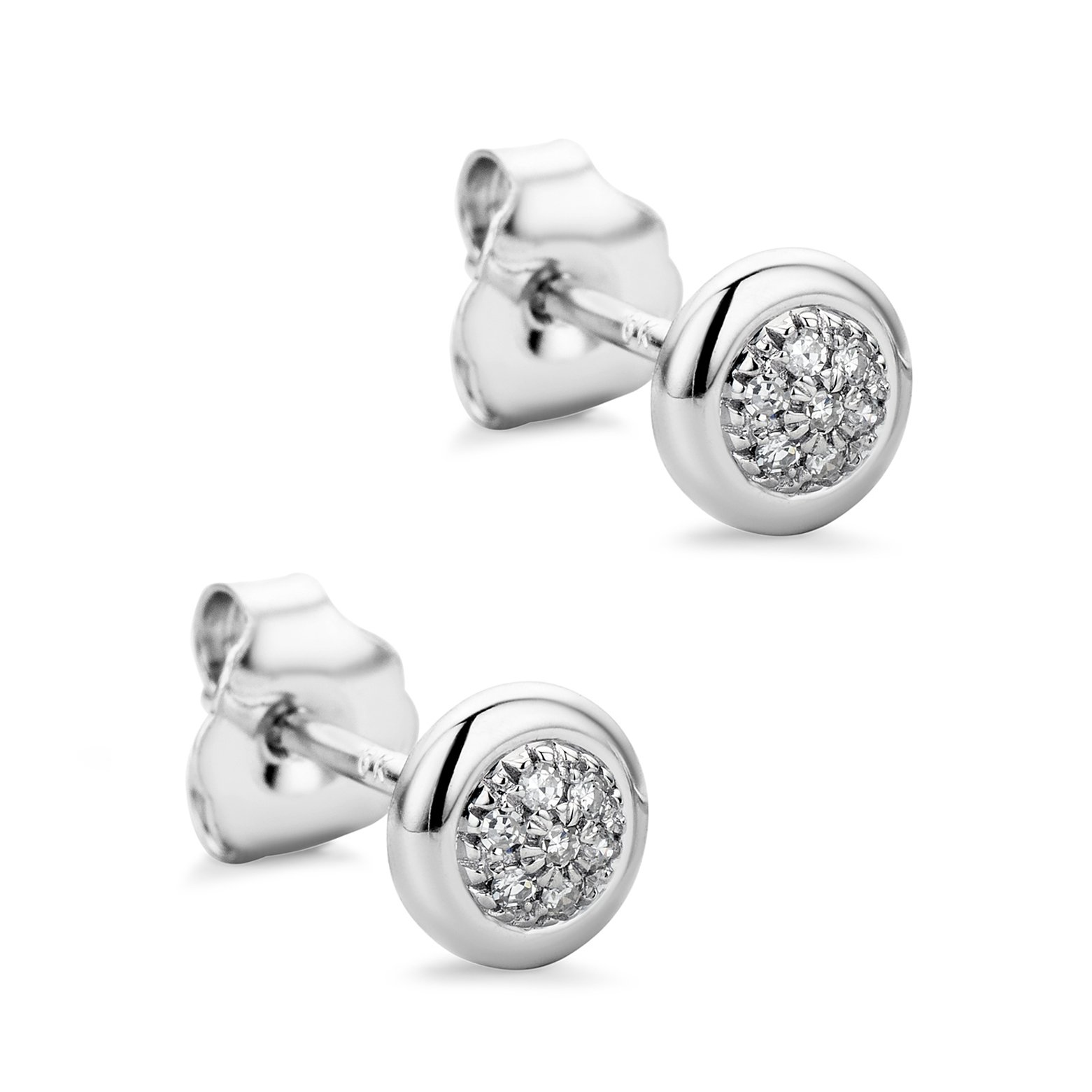Orovi women's set of diamond stud earrings, 9 carat (375) white gold, diamonds 0.06 carat