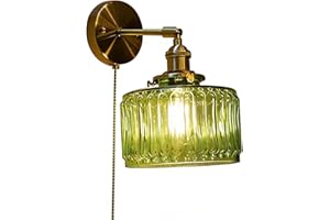Vintage Wall Sconces with Pull Cord Switch Adjustable Arm Wall Lights with Ribbed Glass Shade Modern Indoor Lighting for Bedr
