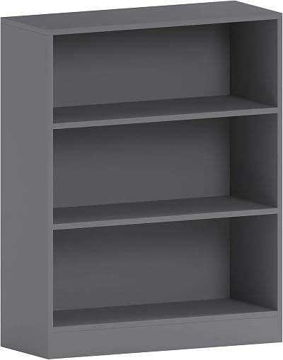 Vida Designs Cambridge 3 Tier Low Bookcase Grey Wood Shelving Unit
