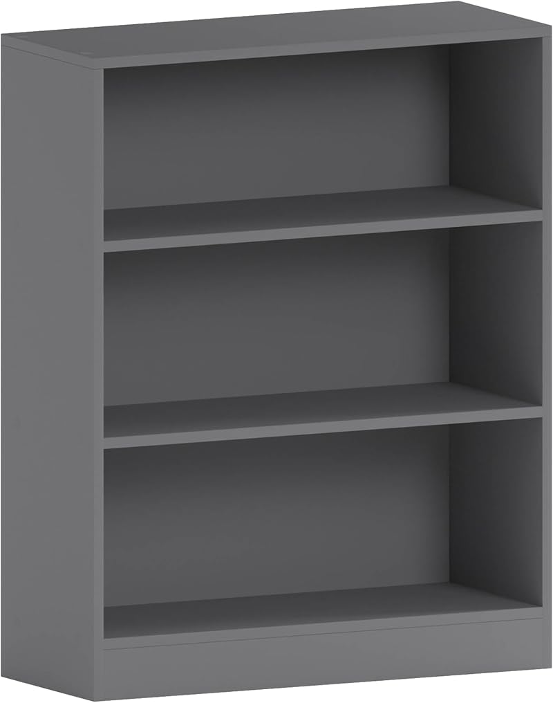 Vida Designs Cambridge 3 Tier Low Bookcase Grey Wood Shelving Unit