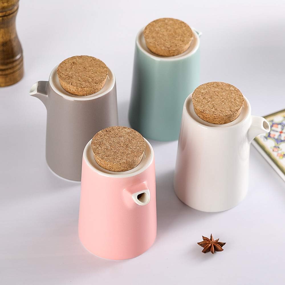 Grey small Ceramics Oil Dispenser Bottle, Ceramic Soy Sauce Dispenser Bottle with Cork Stopper, Olive Oil/Soy Sauce/Vinegar Cruet, Liquid Condiment Dispenser for Kitchen Cooking(300ml, 10oz): Kitchen & Dining