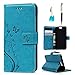 HTC One A9 Case Wallet, MOLLYCOOCLE PU Leather Wallet Embossed Florals Kickstand Magnetic Flip Case Card Holders & Hand Strap Case Cover for HTC One A9 -Blue