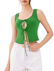 REORIA U-Neck Adjustable Tie-Front Crop Tank Top