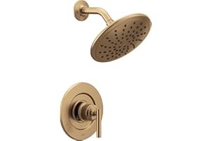 Moen Gibson Bronzed Gold Posi-Temp Pressure Balancing Modern Shower Trim with 8-Inch Rain Shower Head, Valve Required, T3002E