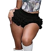 WDIRARA Women's Plus Size Layered Ruffle Mini Bloomer Shorts Y2K Low Rise Coquette Micro Shorts
