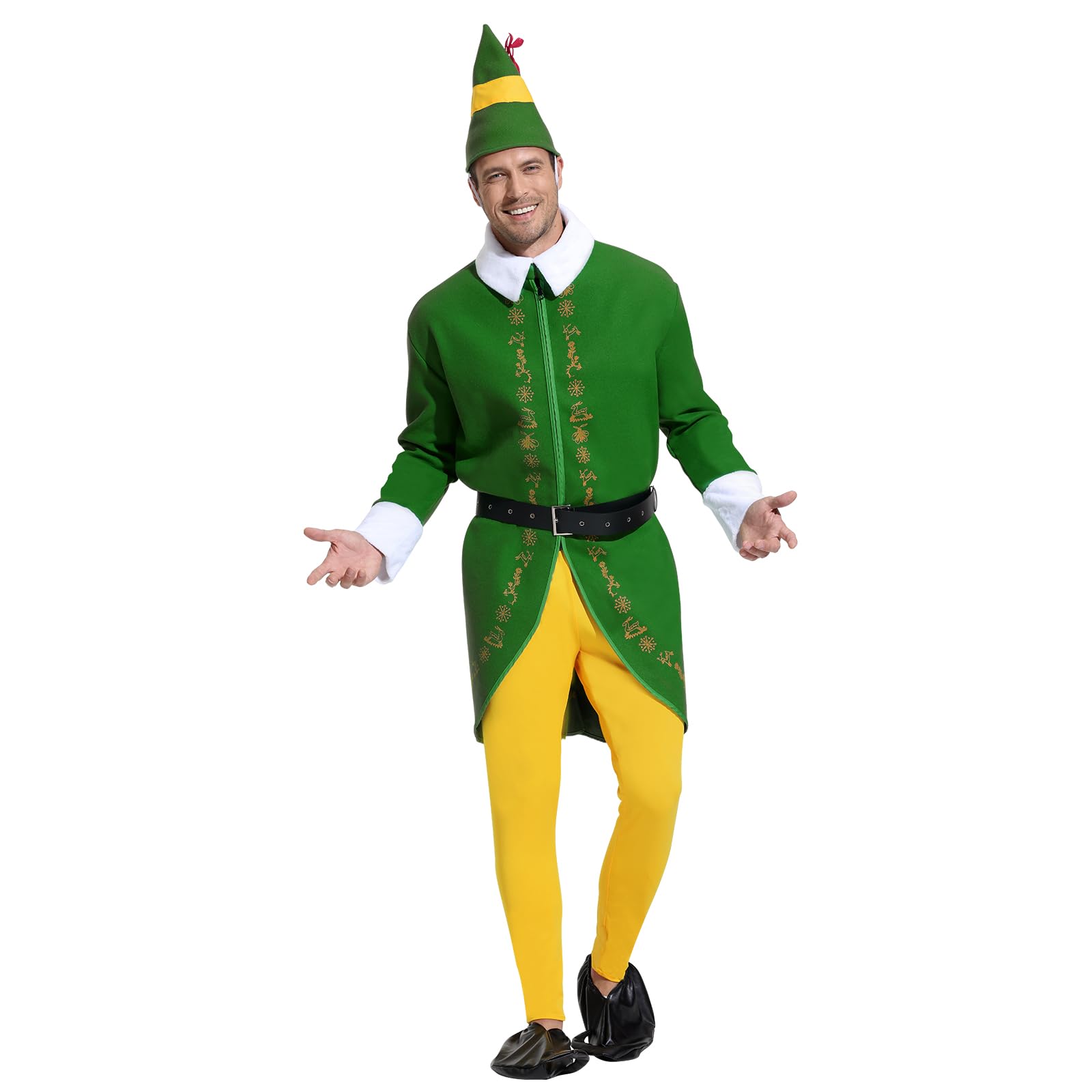 Hladce Elf Costume Christmas Jacket Belt Pants Holiday Green Party (XL)