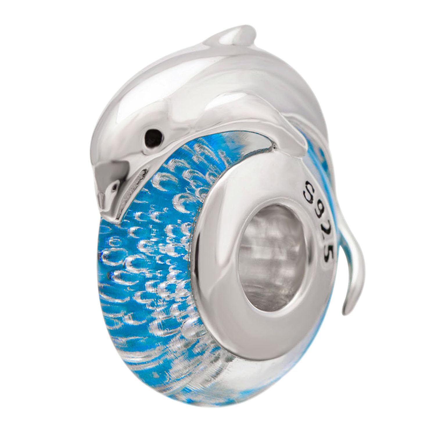 925 Sterling Silver Dolphin Charm with Crystal Charm Ocean Charm Animal Charm Birthday Charm for Pandora Charms Bracelet (B)