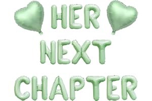 Balterever Her Next Chapter Party Decorations Olive Green Book Theme Bachelorette Banner Set with 16in Foil Letters and Ribbo
