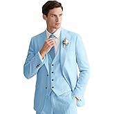 Retro Mens Suit Slim Fit Wedding Blazer Vest Pants Set 3 Piece Linen Men Suits Set Formal Tuxedos Groom Outfit Prom