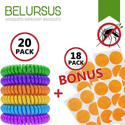Belursus Mosquito Repellent Bracelets 20 Pack Insect Protection up to 300 Hours of Mosquitoes and Insects Premium Japan natural essential plant oils Perfect for travel