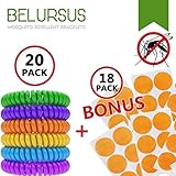Belursus Mosquito Repellent Bracelets 20 Pack / Insect Protection up to 300 Hours of Mosquitoes and Insects / Premium Japan natural essential plant oils / Perfect for travel
