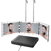 Vanexiss 3 Way Mirror-360 Mirror for Self Hair Cutting with 8 Light Strips | Rechargeable Barber Mirror with Height Adjustable Hooks for Makeup,Styling, Shaving,Braiding,Dye Hair