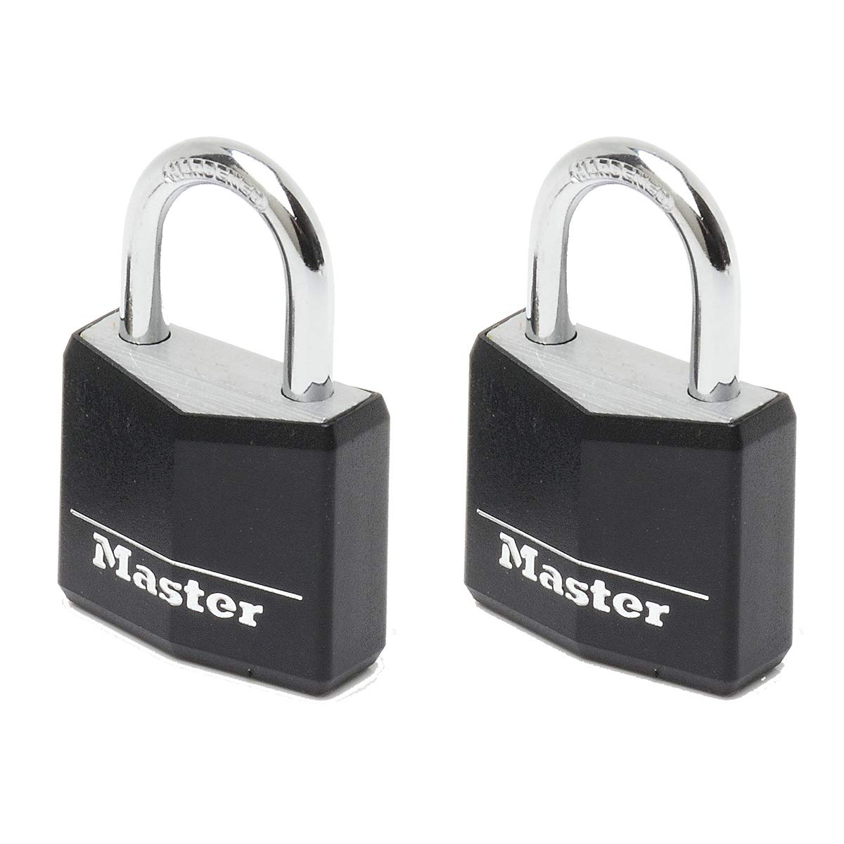 Master Lock 9130EURTBLK Pack of 2 Key Padlocks in Aluminium with Vinyl Cover, Black, 3 x 5,2 x 1,6 cm