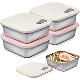 CLWVPCOT 4 Pack Sandwich Containers, 20oz Reusable Stainless Steel Food Storage Containers with Lids, BPA-Free, Dishwasher Safe, Meal Prep Lunch Box for Snacks & Fruits (White, Pink)