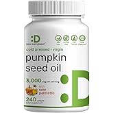 Pumpkin Seed Oil 3,000mg with Saw Palmetto, 240 Softgels – Cold Pressed Extract with Virgin Oil – Supports Prostate Health & Normal Urinary Frequency – DHT Blocker for Hair Growth – Non-GMO