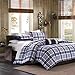 MIZONE Cozy Comforter Set Cabin Lifestyle Plaid Design All Season Bedding Matching Shams, Decorative Pillow, Twin/Twin XL, Elliot Blue