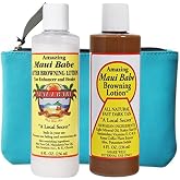 Maui Babe Tanning Lotion Set &ndash; 8oz Browning &amp; After Sun Lotion with Makeup Bag &ndash; Outdoor Sun Tan Enhancer &amp; Moisturizer
