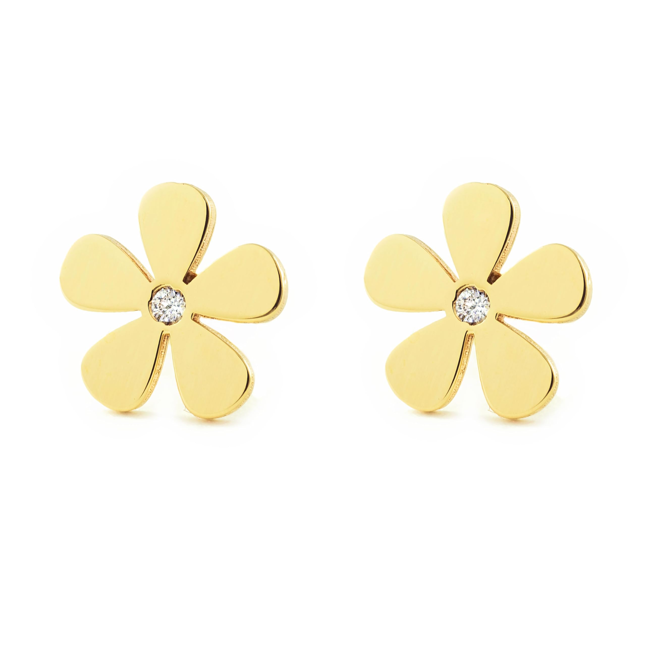 Mondepetit - 9ct Yellow Gold Flower Cubic Zirconia Earrings shine