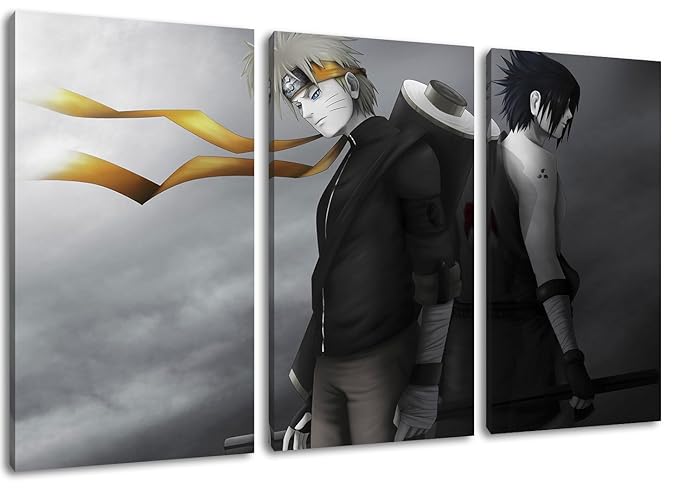 Naruto und Sasuke Motiv, 3-teilig auf Leinwand (Gesamtformat: 120x80 cm), Hochwertiger Kunstdruck als Wandbild. Billiger als 