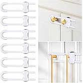 6 Packs Sliding Cabinet Locks, Tuceyea Baby Proofing U-Shaped Child Safety Latches Adjustable White Locks for Handles Knobs D