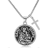 Fullrainbow Saint Michael Necklace with Cross, Religious Protection Pendant in Silver, Catholic Patron Saint Design with Box Chain