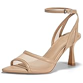 Coutgo Womens Kitten Heels Sandals Pointed Open Toe Ankle Buckle Strap Summer Dress Shoes