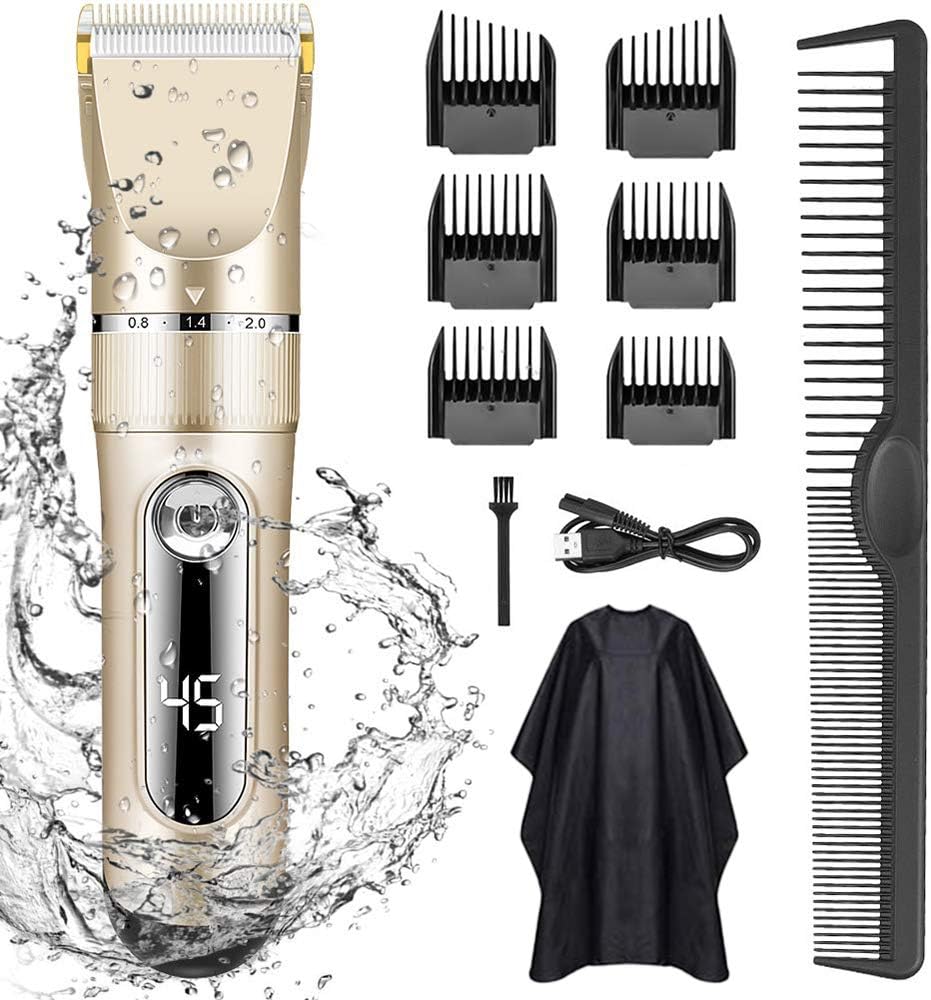 Professional Hair Clippers for Men Kids, Professional Hair Trimmer Set Cordless Rechargeable Led Display Five Speed Adjustment Electric Hair Clippers with 6 Guide Combs
