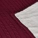 CottonTex Cotton Knitted Cable Blaket Sherpa Lined Throw Soft Warm Cover Blanket with Sherpa Lining Knitting Pattern, 47x70 Inches, Burgundy