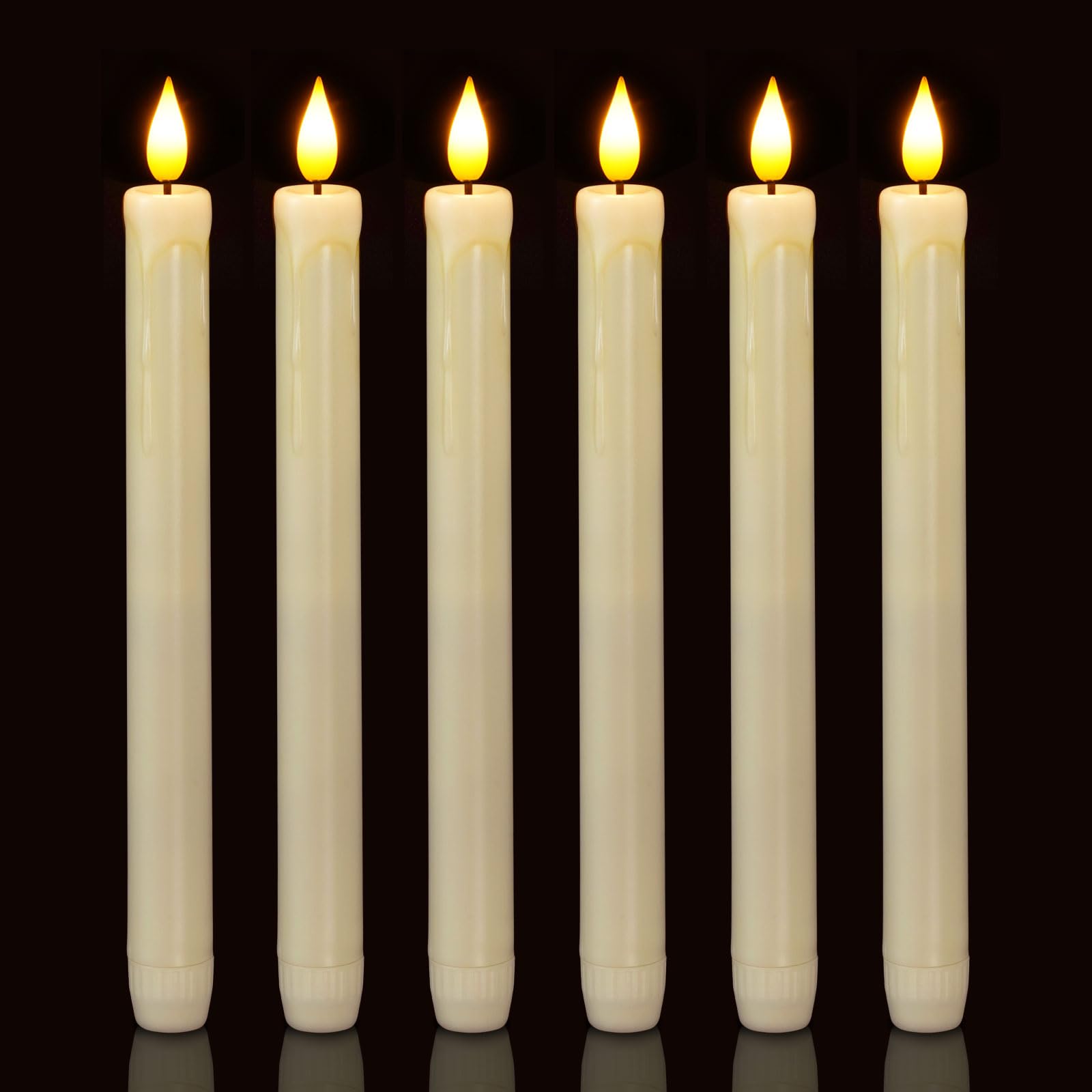 Photo 1 of Homemory 6 Pack Flameless Taper Candles, No Remote, Realistic Flickering Battery Operated Candlesticks, Ivory LED Plastic Candle Safe for Weddings, Table Decor, Christmas, and Halloween