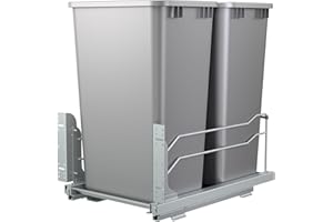 Rev-A-Shelf Double Pullout Trash for Full Height Kitchen Cabinets 50 Quart 12.5 Gallon with Soft-Close Slides, Metallic Silver, 53WC-2150SCDM-217