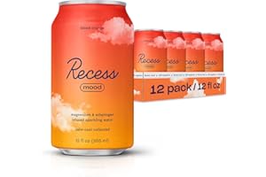 DRINK RECESS INC. Recess Mood Magnesium Supplement Drink Calming Beverage, 12 Ounce, Pack of 12 (Blood Orange, 12 Pack)