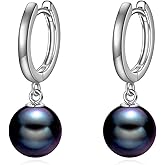 925 Sterling Silver Black Pearl Hoop Earrings Dangle Drop Jewelry Gifts for Women