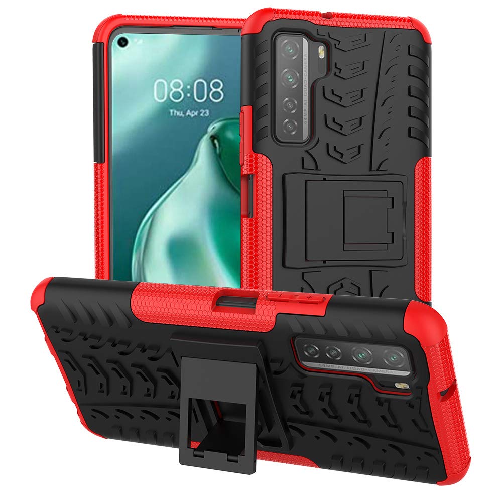 Yiakeng Huawei P40 lite 5G Case, P40 lite 5G Case, Shockproof Silicone Protective with Kickstand Phone Cover for Huawei P40 lite 5G (Red)
