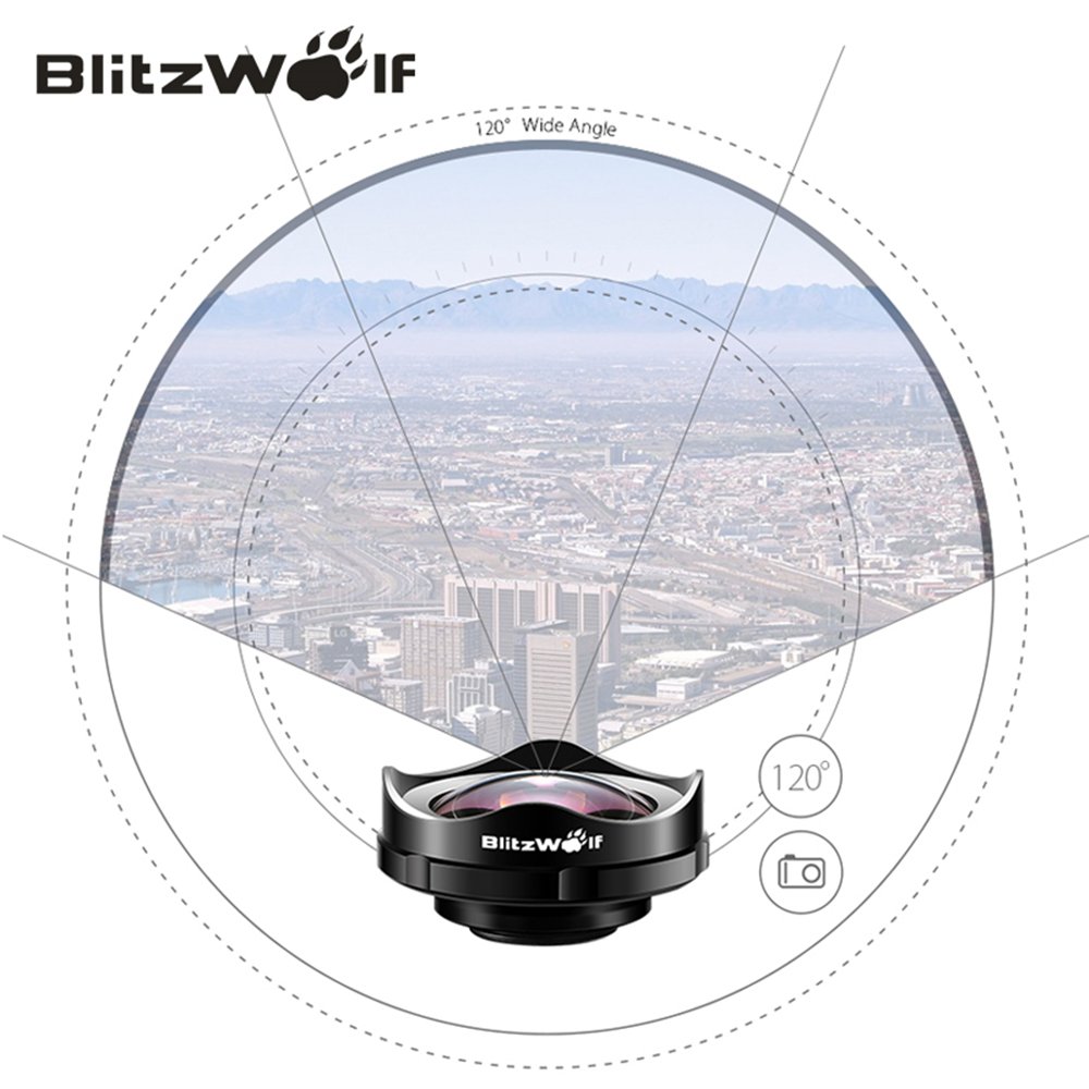 Lentes para Móviles,Blitzwolf Lente Gran Angular de 120-Grados Lente de Cámara Profesional 4k HD para iPhone SE/7/7 Plus/6S Plus/6S/6/5S/5C/5, Samsung Galaxy S5/S6/S6 Edge, Note4/5, LG, HTC, Moto, Nexus, Sony Xperia