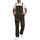 LONGBIDA Camo Overalls for Men Loose Fit Camouflage Jean Coveralls Work Denim Bib Jumpsuit with Zipper