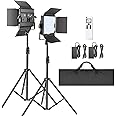 Neewer 2-Pack 2.4G LED Video Light with 2M Stand Bi-Color 200 SMD CRI 96+/U-Bracket/Barndoor/LCD Display Video Lighting Kit for Studio Photography, Remote/Case Included