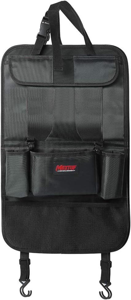 MAXTUF Car Back Seat Organisers Kick Mat, Auto Organizer Pockets, 8 Compartments Protection & Storage 1680D Oxford Storage Bag Holder Waterproof for iPad Tablet Bottle Tissue Box Toys Black