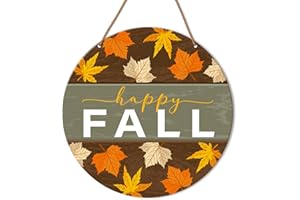 HSNBT Fall Sign for Front Door Porch Fall Home Living Room Maple Leaves Decor Farmhouse Harvest Thanksgiving Sign Autumn Wooden Hanging Sign Wall Decorations, Happy Fall