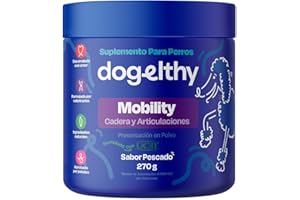 Dogelthy Mobility. Suplemento Condroprotector para Perros con Glucosamina, Condroitina y Colageno Tipo 2 UCII. Complemento para Croquetas o Dieta Barf 270g. (Pescado)
