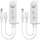 PAUTIX LED Controller Dimmer Motion Activated,PIR Motion Sensor Light Switch DC12-24V 3A Max,2-Pack Infrared Sensor Controller,for COB LED Strip,2835 3528 LED Strip Light,Stepless Dimming