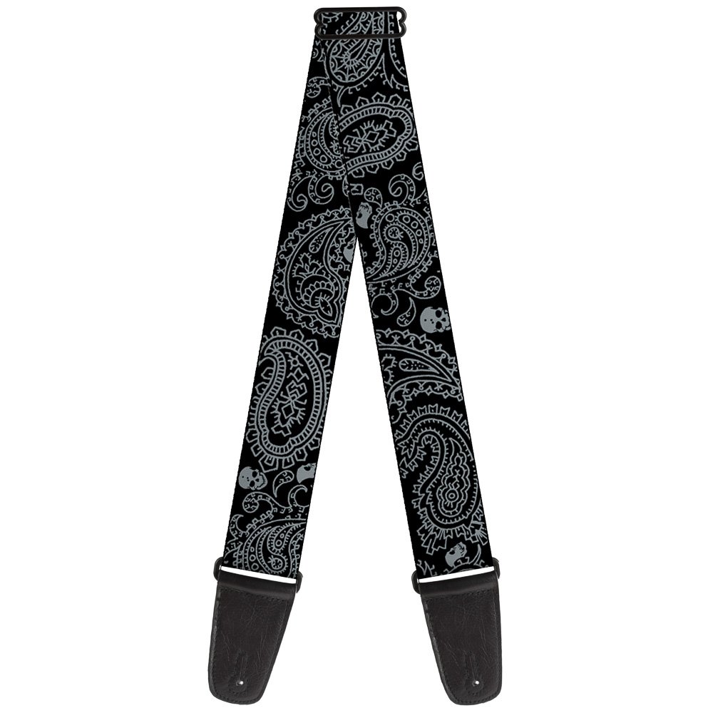 Buckle-Down GS-W32818 Guitar Strap Bandana Skulls Black Silver 2" Wide