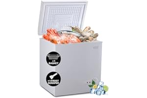 KRIB BLING 5.0 Cu.Ft Chest Freezer with 7 Gears Temperature Control(-16°F to -48°F), Deep Compact Freezer with a Removable Basket,for House, Kitchen, Garage, Basement, Shop, White, FLG-86Q