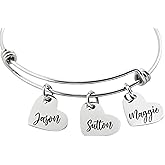 Customizable Bangle Bracelet With Name Heart Charms Gift For Mom-Grandma- Godmother-Mother’s Day Gifts-