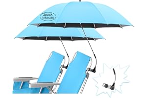 NBtoUS 2 PACK Beach Umbrella with Universal Clamp, UPF 50+ 360 ° Adjustable Beach Shade Umbrella，Portable Outdoor Umbrella for Beach Chair（Not Include Chair