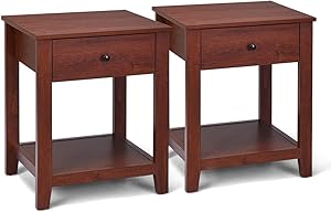 Giantex Nightstand W/Drawer, Storage Shelf and Pull Handle,Beside Sofa Corner for Bedroom, Living Room, Contemporary Accent Espresso Furniture End Table (2)