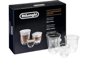 De'Longhi Trio Gift Set 2 Espresso, 2 Cappuccino, 2 Latte Double Wall Thermal Glasses, DLSC302