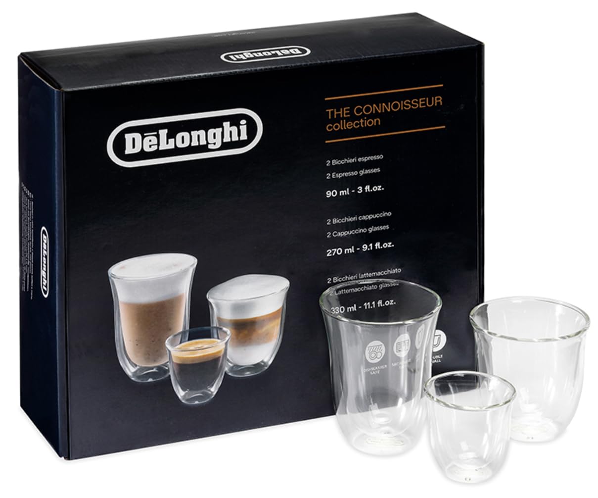 De'Longhi 5513296671 DLSC302 Delonghi Fancy Box 6er Set Thermo Glasses, Clear, 1L