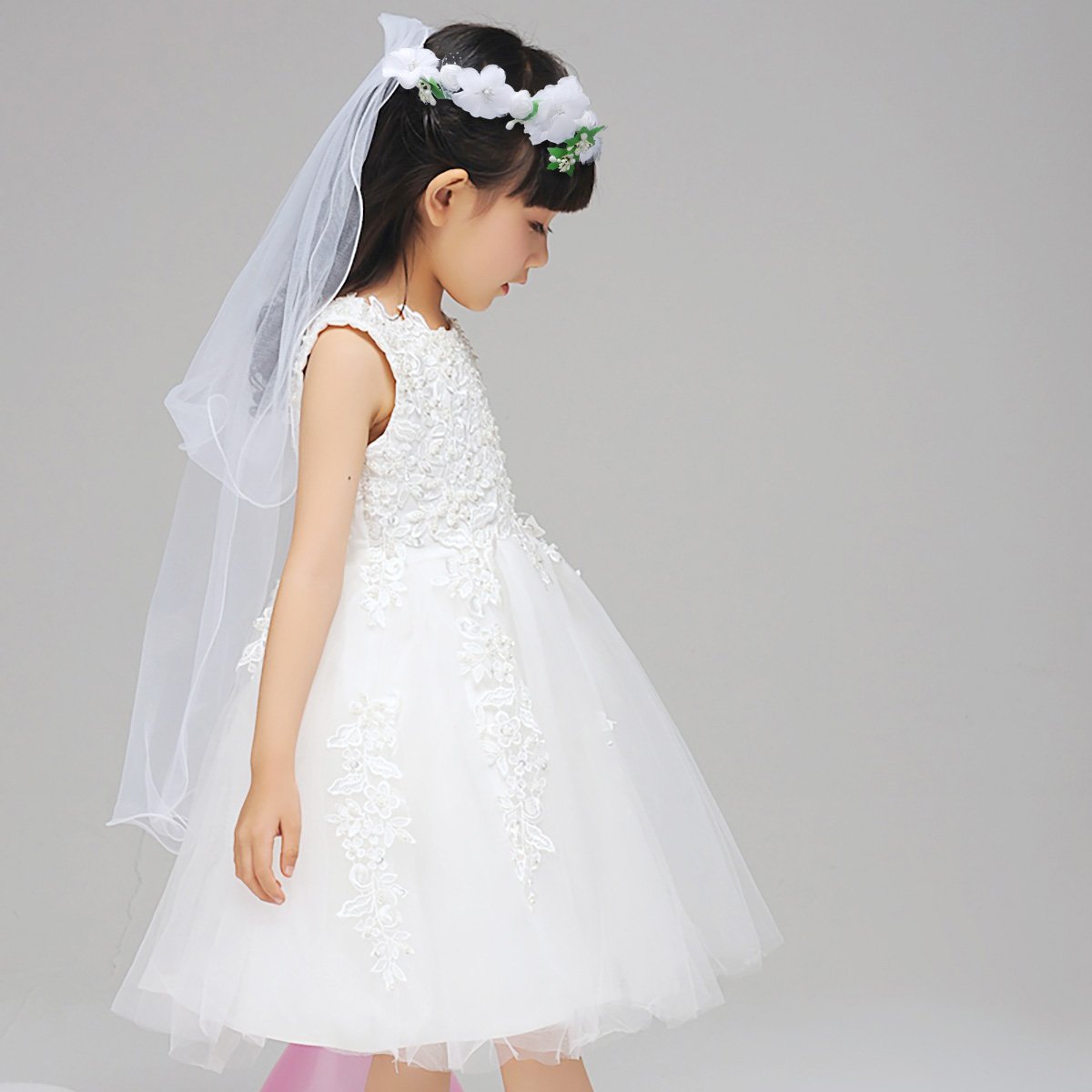 LUOEM Mädchen Blumenkranz Schleier erste Kommunion Schleier Stirnband Hochzeit Dekoration weiß Amazon Spielzeug