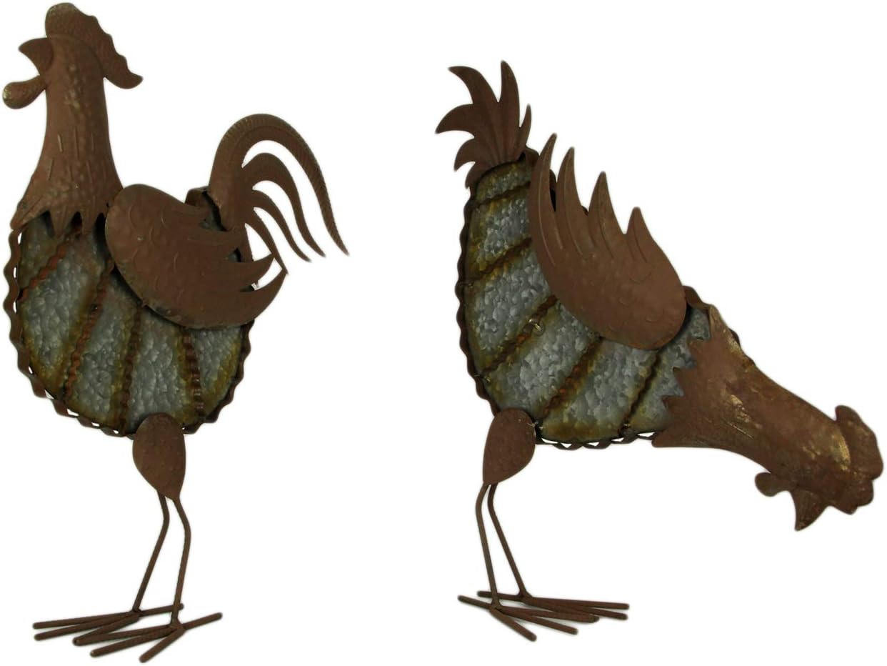 Gerson International Rustic Metal Art Rooster Sculptures Indoor Outdoor Farmhouse Decor Set of 2